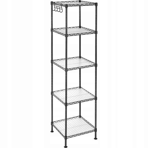 Malý stojanový regál Úzký do koupelny 5 úrovní s háčky Černý 123 cm