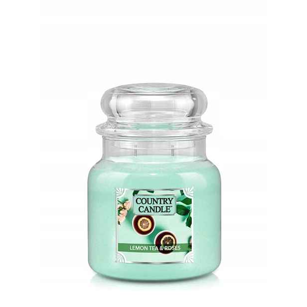 Střední vonná svíčka Country Candle Lemon Tea & Roses 453 g