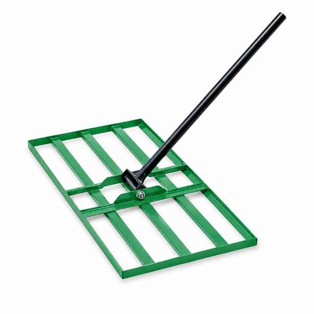NovaTerra Nivelační hrábě na vyrovnání trávníku 75 × 35 cm – s násadou 200 cm, zelené 1227/7