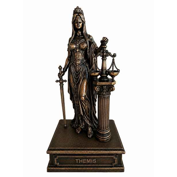Soška Themis 24 cm bronzová bohyně spravedlnosti právo symbol zákona