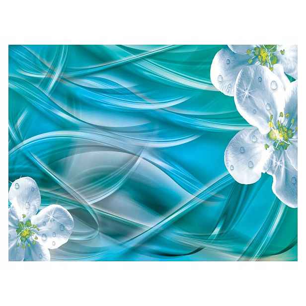 Vliesová fototapeta Bílé květy Rosa na tyrkysovém pozadí 416x290 lepidlo