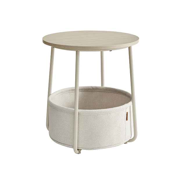 Krémový příruční stolek s odkládacím košem SALMA Ø 45 cm
