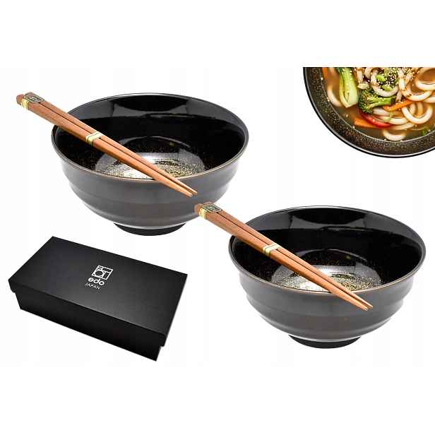 Sada 2 misek s paličkami Udon Iro žlutá 800 ml Box