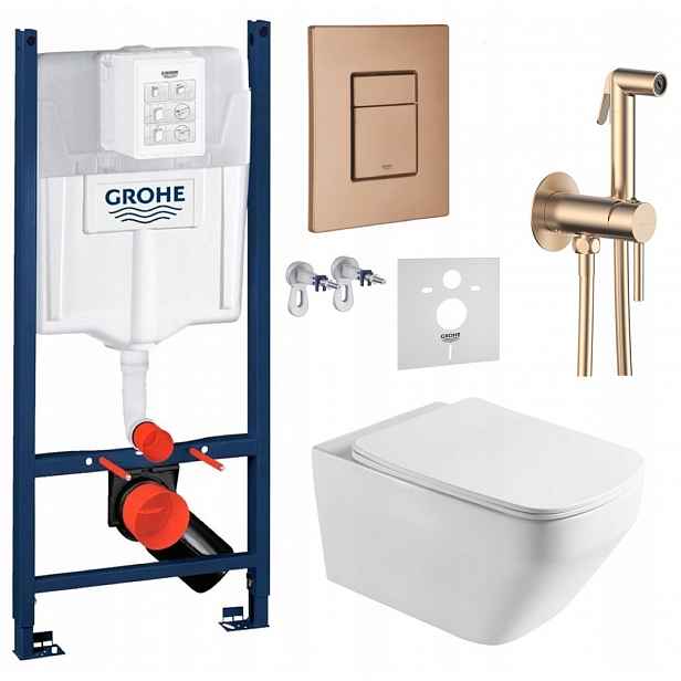 Sada Wc Rám Grohe Rapid s miskou Naron s tlačítkem měď baterie měď