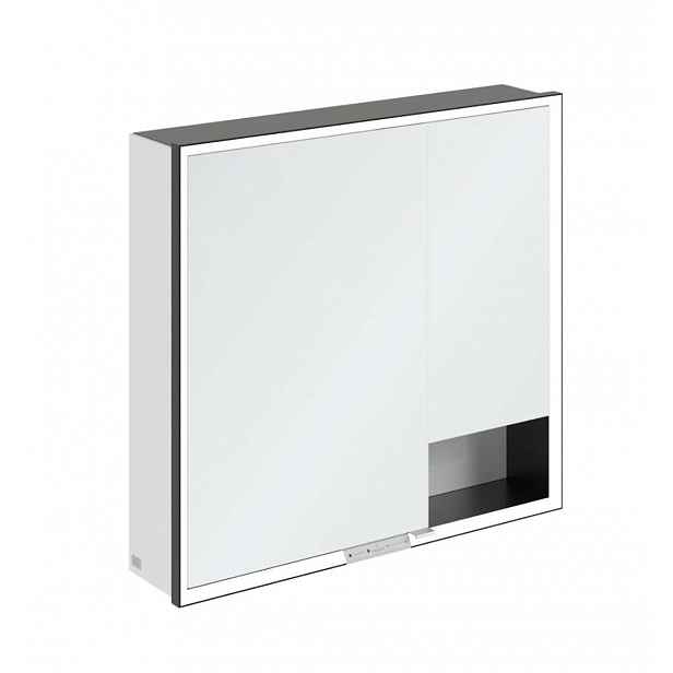 Villeroy & Boch My View+ - Zrcadlová skříňka s LED osvětlením 80x75x17 cm, 2 dvířka, Brilliant White/matná černá B48180VE
