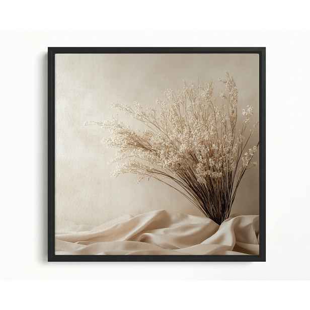 Obraz Rám Americký Box Sušené Květiny Boho Béžový Minimalismus 60x60