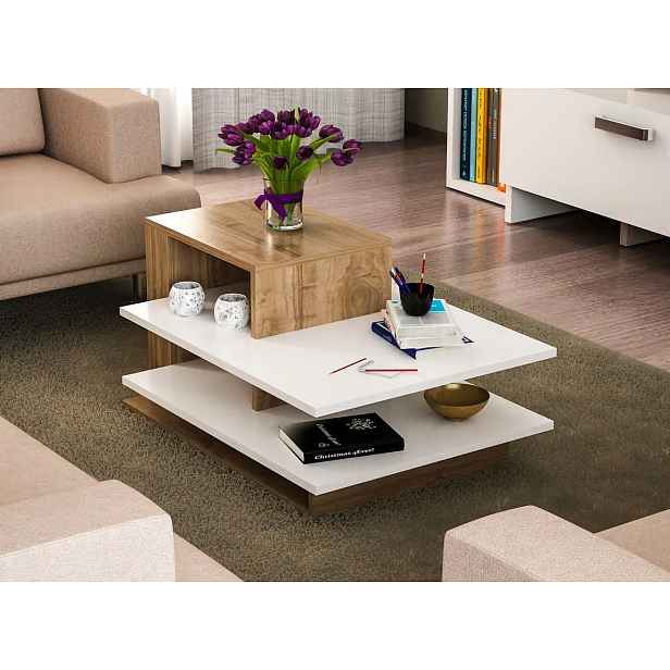 Casarredo Konferenční stolek KNOB - bílá/ořech