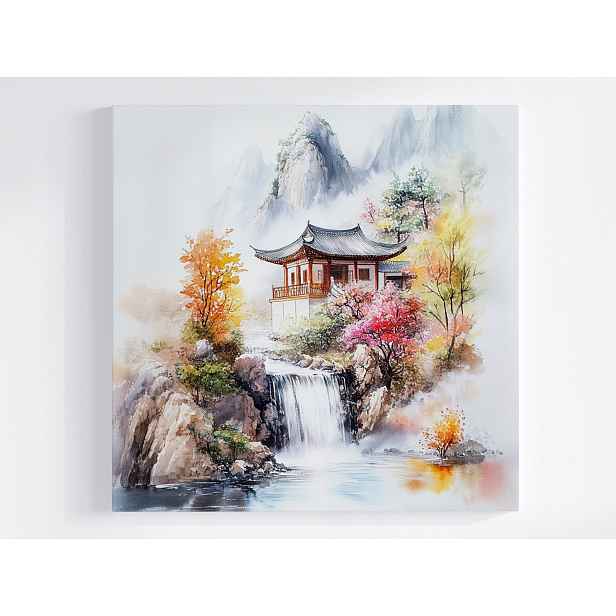 Obraz Na Plátně Canvas Japonsko Asie Hory Vodopád Barevné Stromy 50x50