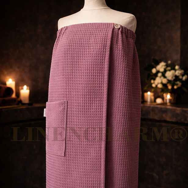 Pareo Dámský ručník Spa Sauna Bavlna Oplatka 100% Starorůžová XL/2XL Knoflíky