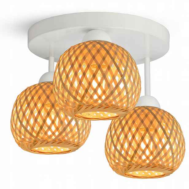 Stropní Svítidlo Stropní Svítidlo Bambusová pletená Boho Přírodní 583-ER3 Led Bílá