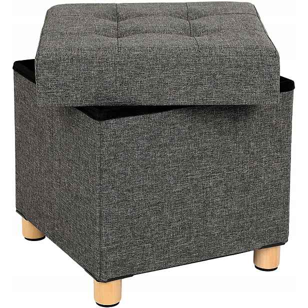 Taburet s úložným prostorem, prošívaný, šedý, 38 cm, Loft
