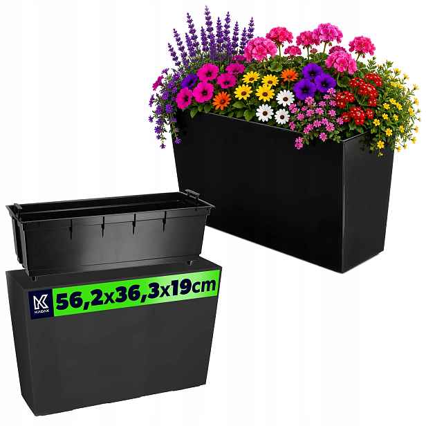 Květináč Květináč Na Květiny Vysoký Vložka 19x56 Černý Lesk Zahrada