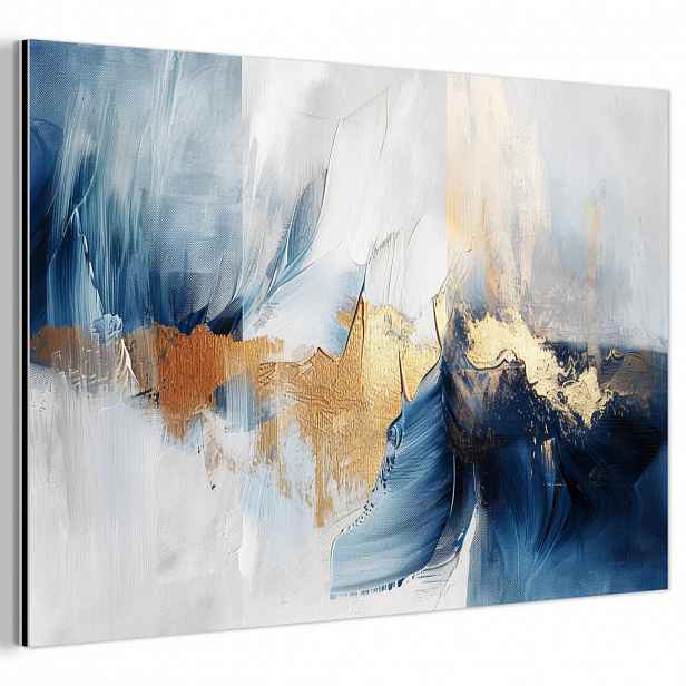 MuchoWow KOVOVÝ OBRAZ Zlatá - modrá - akvarel - umění - moderní 90x60 cm