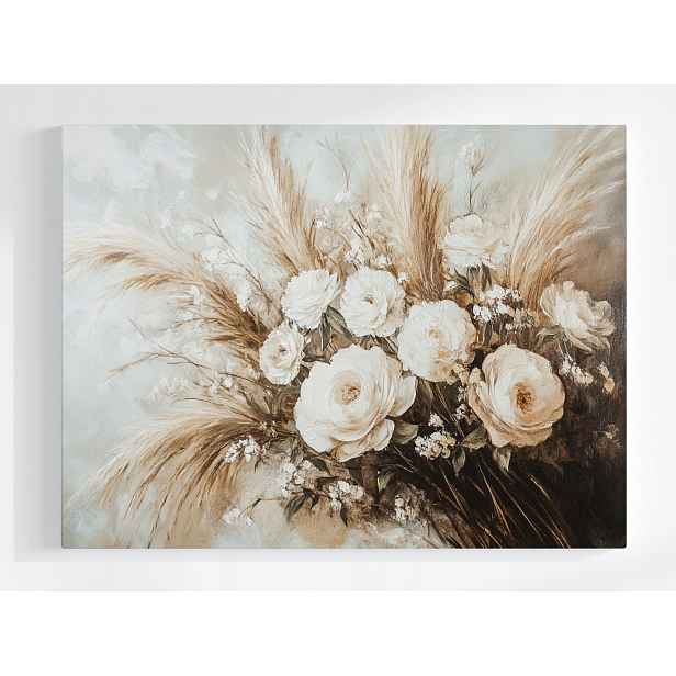 Plakát Kytice Tráva Pivoňka Růže Kompozice Boho 100x75