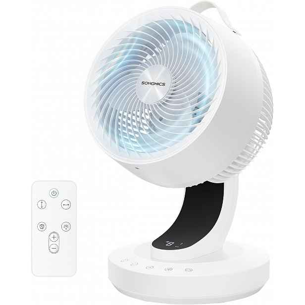 Stolní ventilátor 20 dB s dálkovým ovládáním, cirkulátor vzduchu, oscilace 70°, bílý