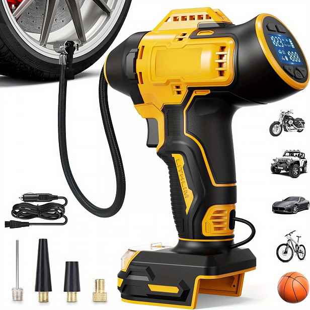 TEMU Bezdrátová kompresorová pumpa na pneumatiky kompatibilní s baterií 20V Max, přenosná ruční vzduchová pumpa 160PSI s digitálním tlakoměrem pro