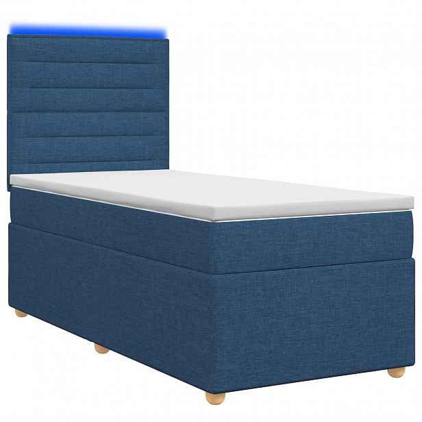 vidaXL Postel boxspring s matrací s LED pásky Modrá 90 x 190 cm Textil