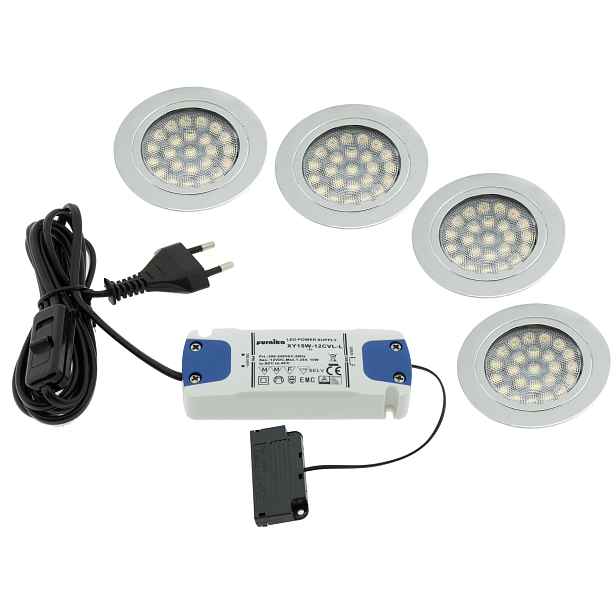 Kpl 4x Round Led 2W 12V stropní svítidlo napájecí zdroj