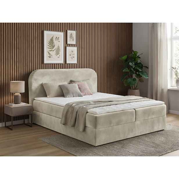 Čalouněná postel boxspring FORENA 180x200 cm krémová Matrace: Matrace Bonell pružinová