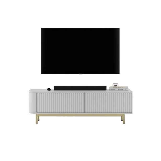 Meble Lindner TV stolek Aurora bílý matný 140 cm se zlatým kovovým rámem