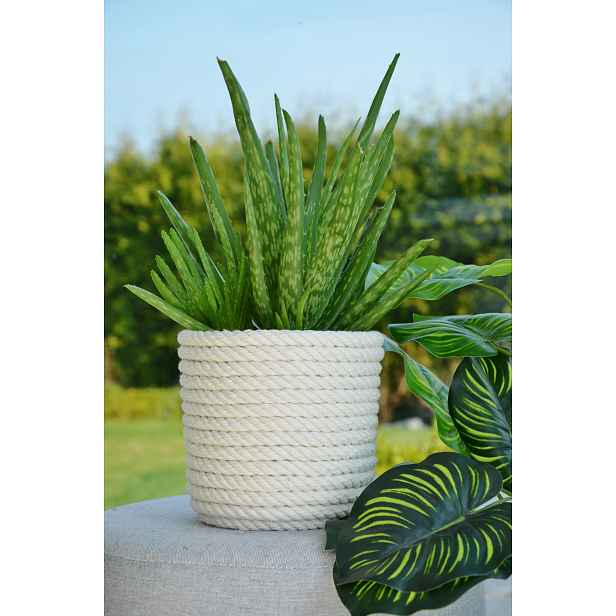 Květináč široký Bílý obal 35 cm provázek eko
