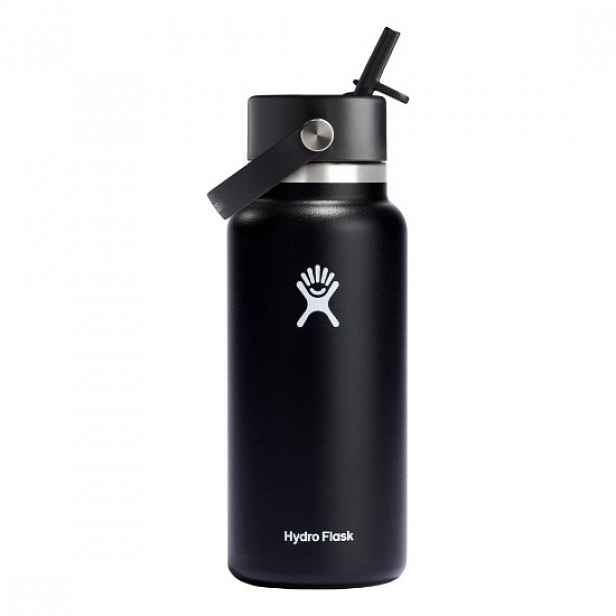 Termoizolační láhev, nerezová ocel, 950ml, "Wide Straw", Black - Hydro