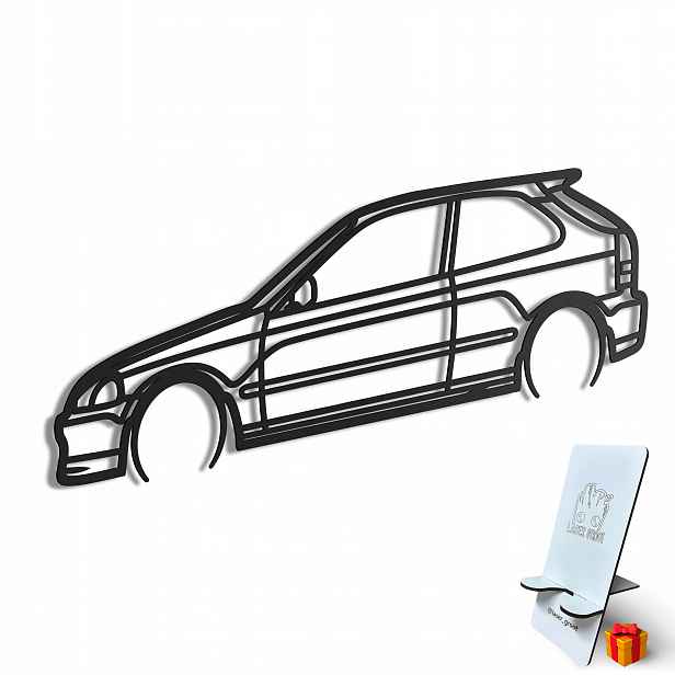 Dřevěný 3D obraz Honda Civic ve stylu Line Nástěnná Dekorace Dárek XL