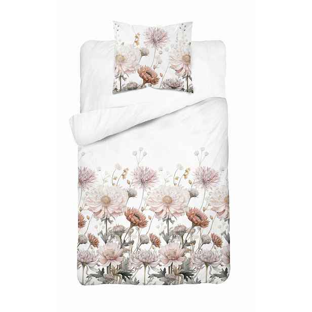 Povlečení 140x200 Bílá s pudrovými květy – romantická elegance