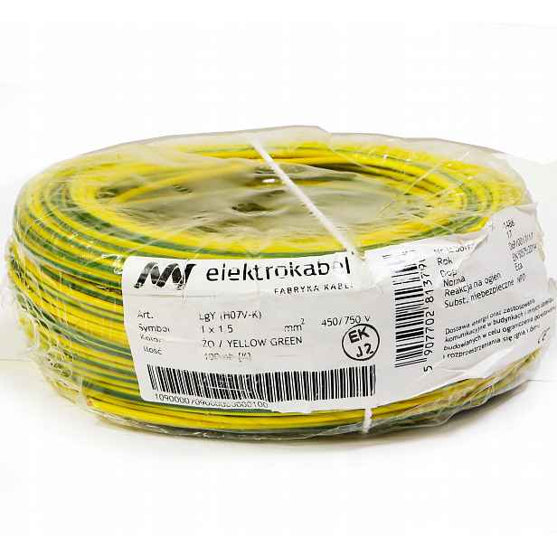 Kabel Lgy 1,5 mm žlutý zelený 100 m 750 V