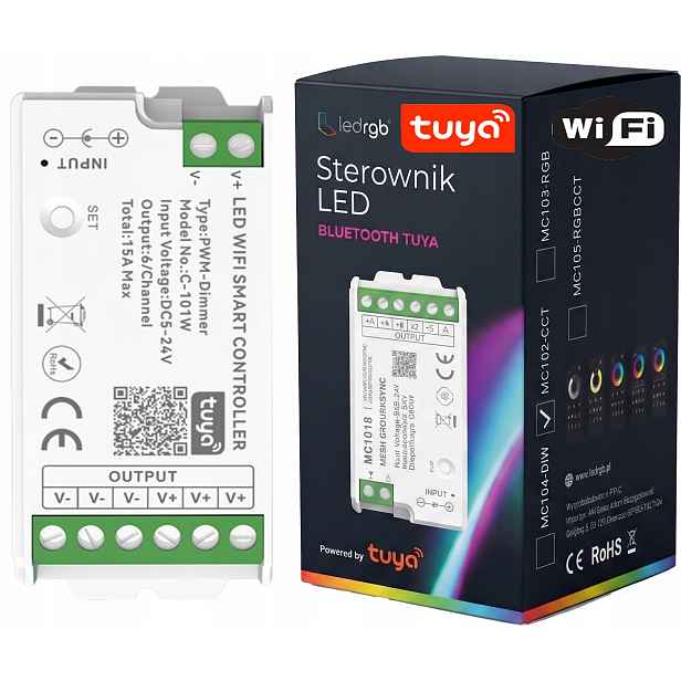 Rádiový regulátor stmívače pro Led pásky Cob Mono Wifi Tuya Zónová Zóna