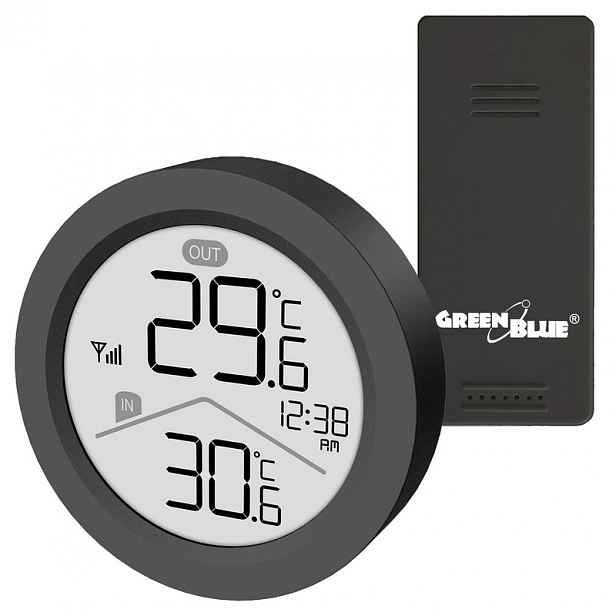 TEMU GreenBlue Bezdrátová meteorologická stanice GB162 B se senzorem, LCD, černá