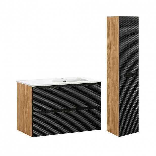 Petits-meubles KOUPELNOVÝ NÁBYTEK 90cm Elora 2er-Set Černá a dřevěná