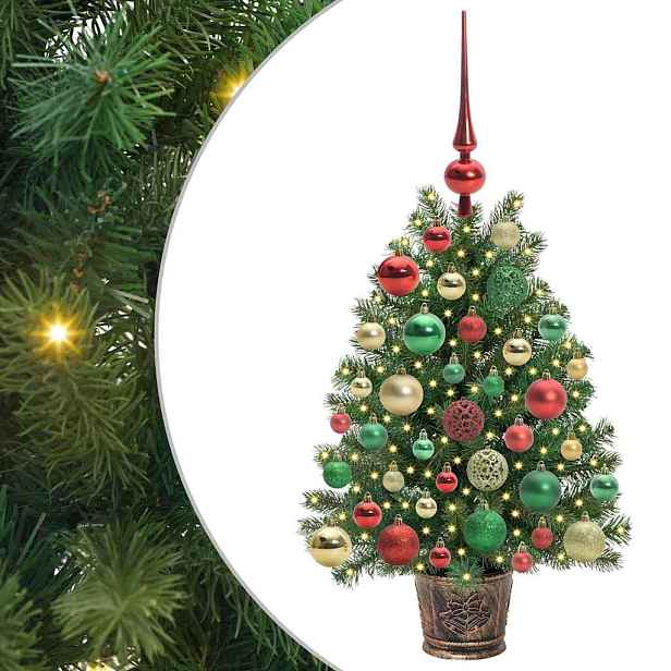 vidaXL Umělý vánoční stromeček s 150 LED diodami Zelená 75 cm PE a PVC