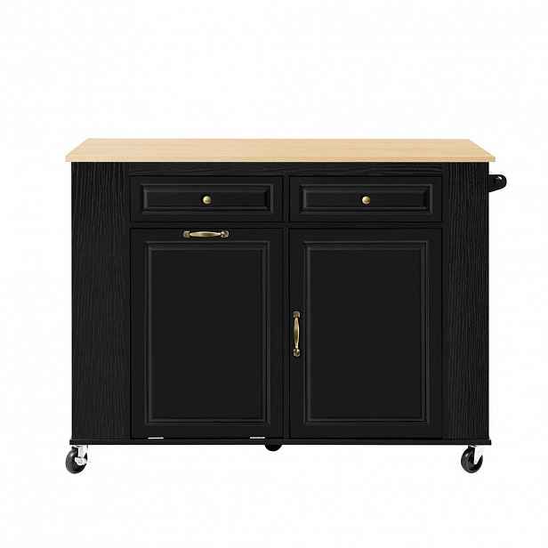 Redom KUCHYŇSKÝ ostrůvek 120/40-70/92 cm s výklopnou pracovní deskou, úložným prostorem a zásuvkami, Černá a přírodní