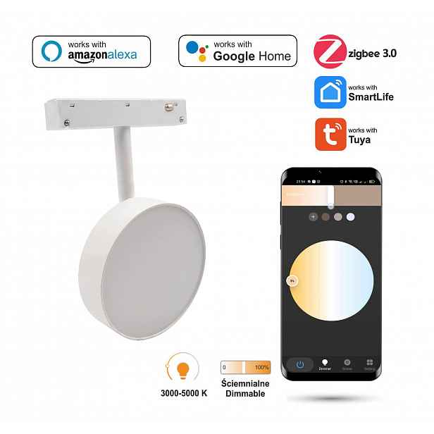 Reflektor Spot Flood Led Zigbee Bílý 7W Smart Track 48VDC Stmívatelný