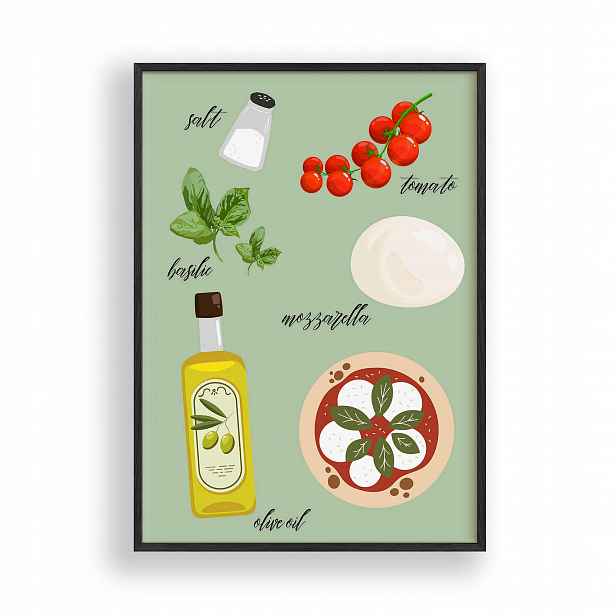 Obraz Složení Pizza Plakát Rámeček Dřevěný Černý 30x42 cm