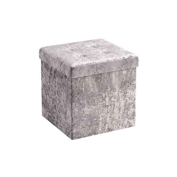 Skládací taburet s úložným prostorem GLAMOUR VELVET 38x38 cm, šedý