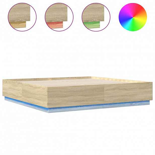vidaXL Rám postele s LED osvětlením dub sonoma 200 x 200 cm kompozit