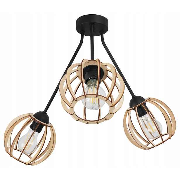 Závěsná Lampa Trojitý Stropní Lustr Dřevěný Moderní Boho Led