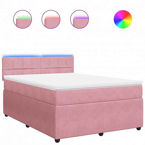 vidaXL Box spring postel s matrací růžová 140x190 cm samet