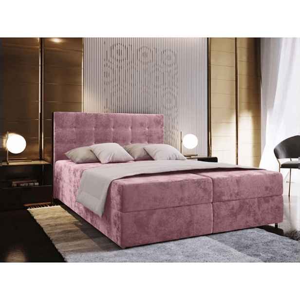 Čalouněná postel boxspring GLORIEN VELVET 180x200 cm růžová Matrace: Matrace Bonell pružinová