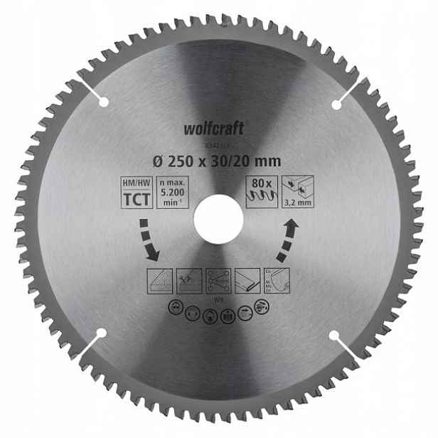 Wolfcraft 6542000 Pilový kotouč 250x30/20mm 80 zubů čisté řezání