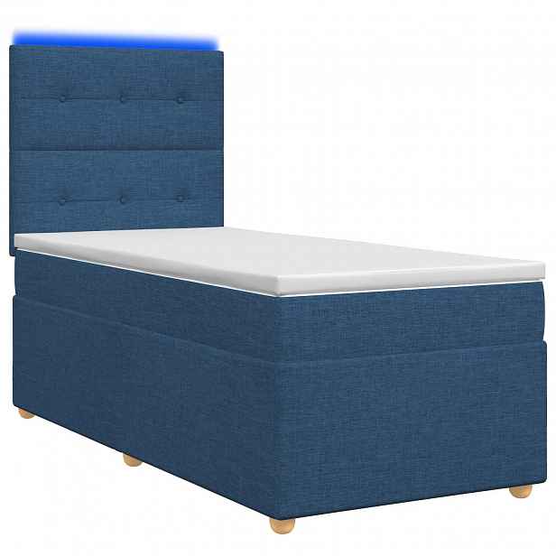 vidaXL Postel boxspring s matrací s LED pásky Modrá 90 x 190 cm Textil