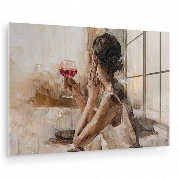 MuchoWow OBRAZ NA AKRYLOVÉM SKLE Olejomalba - Žena - Víno 60x40 cm