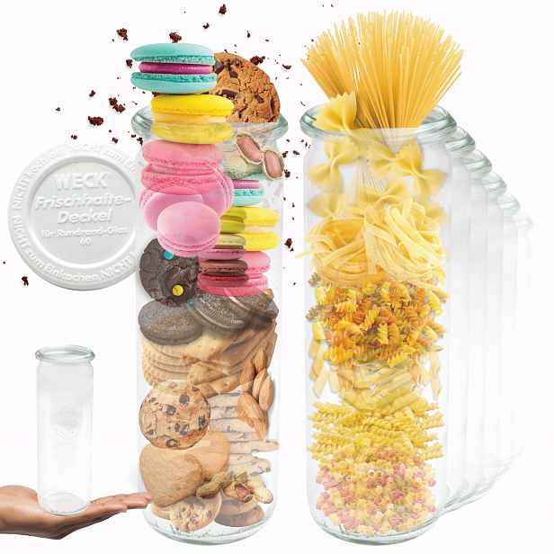 Sklenice Weck 600 ml na šťávu Cylinder žáruvzdorné plastové víčka 12 Ks