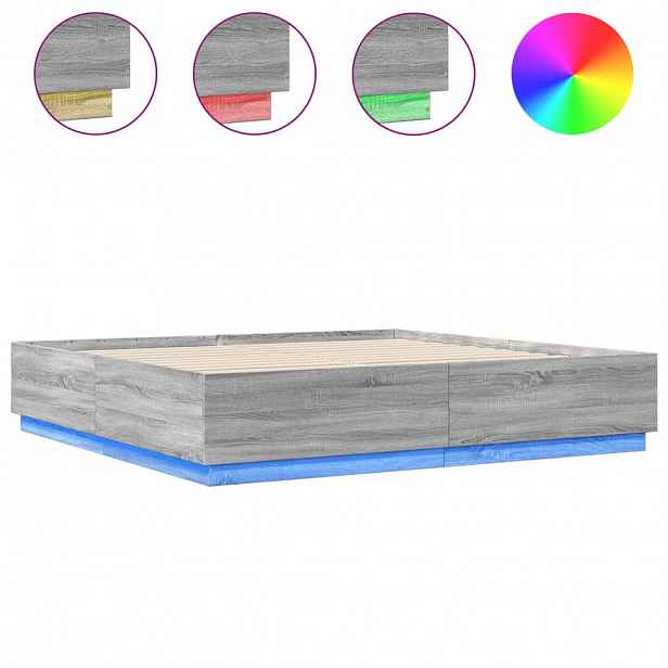 vidaXL Rám postele s LED osvětlením šedý sonoma 200 x 200 cm kompozit