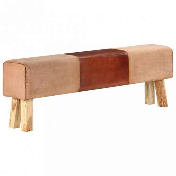 Lavice pravá kůže / dřevo 120 cm