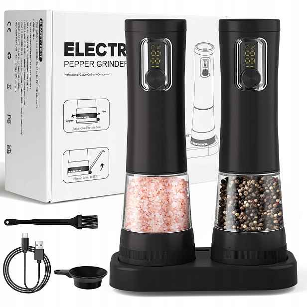 Elektrický Mlýnek Na Pepř, Sůl A Koření, Sada S Led Displejem
