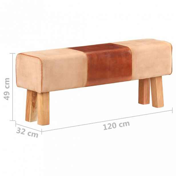 Lavice pravá kůže / dřevo 120 cm
