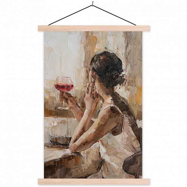 MuchoWow PLAKÁT S MAGNETICKOU LIŠTOU Olejomalba - Žena - Víno 40x60 cm